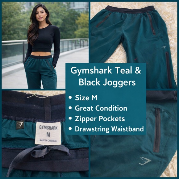 Gymshark Teal Athletic Joggers Size M | Zipper Pockets | Performance Activewear - Picture 2 of 10